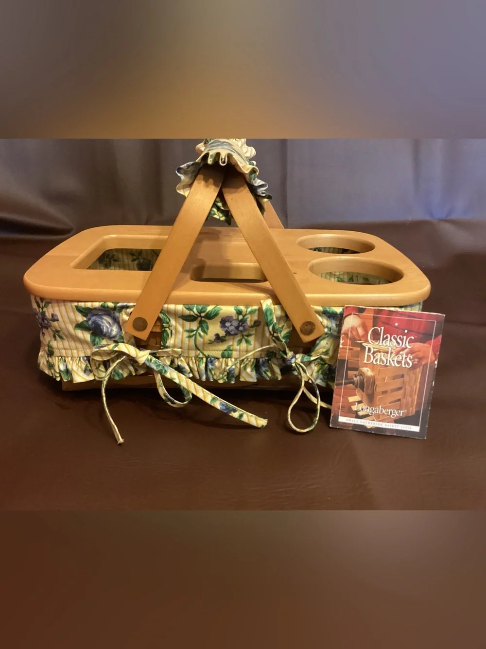 Longaberger Road Trip Gathering Basket with Rose Trellis Fabric